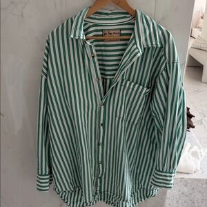 Striped Green & White Button-Up Shirt  free people